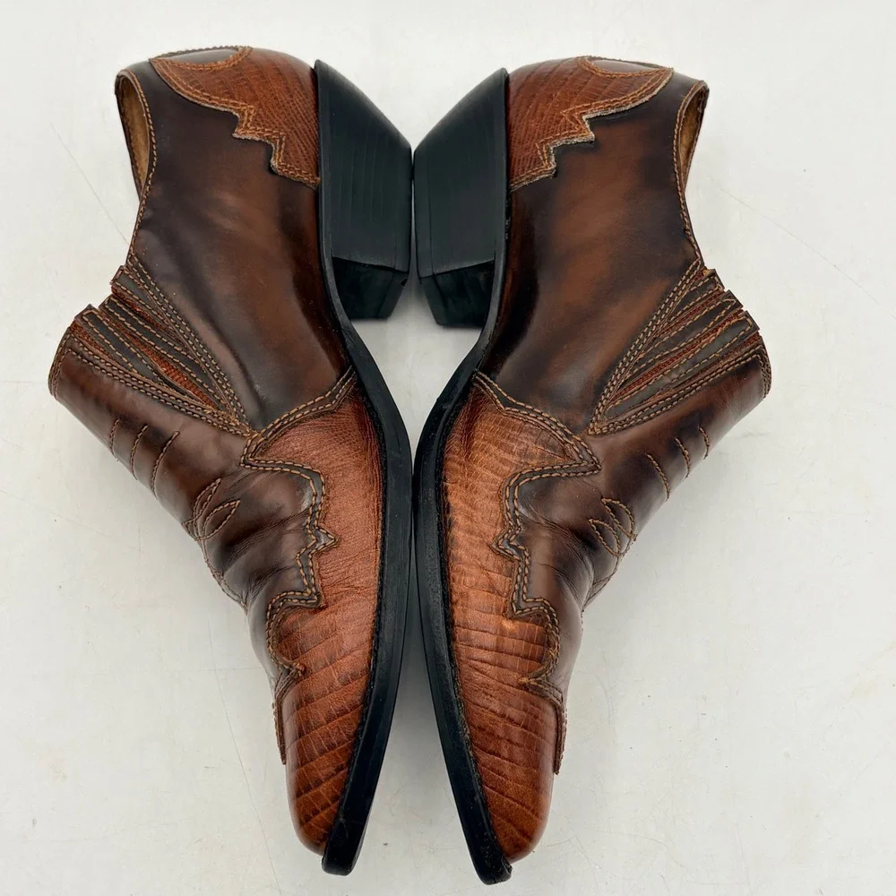VTG Western Leather Shooties Brown Lizard Embossed Pointed Toe Ankle Boots 6.5 N